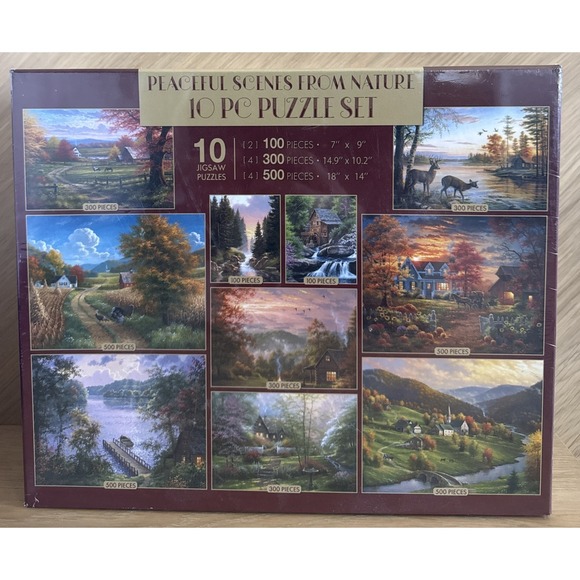 Other - Peaceful Scenes From Nature 10 Puzzles Set 100 300 & 500 Pieces New Sealed